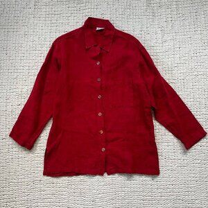 Women's Vintage  Click Linen Red Button Up Shirt - Size XS